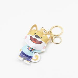 Cute cartoon Shiba Inu PU leather keychain charm with golden metal ring and lobster clasp