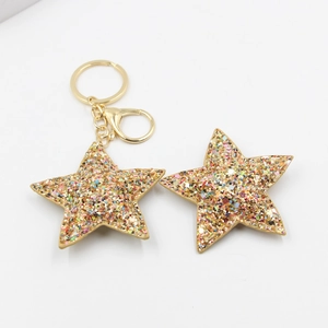 Porte-clés étoile à paillettes multicolores avec anneau doré pour sacs et voitures