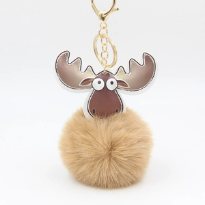 Cartoon Weihnachten Rentier Plüsch Pelz Ball Schlüsselanhänger PU Leder Hirschkopf Tasche Anhänger Legierung Zubehör Schlüsselring
