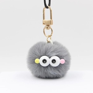 Cartoon Big Eyes Plush Ball Keychain Artificial Fur Pompom Bag Charm With Metal Clasp Cute Caterpillar Key Ring Accessories
