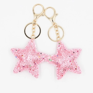 Porte-clés étoile rose à paillettes avec fermoirs dorés et sequins colorés brillants