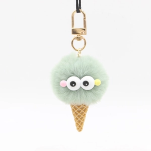 Cute Ice Cream Monster Plush Keychain Faux Fur Ball Bag Charm For Women Girls Backpack Decoration Pendant Zinc Alloy Buckle