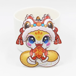 Traditional Lion Dance Cartoon Snake Keychain Chinese New Year Festive Leather Bag Charm Fortune Pendant Holiday Gift