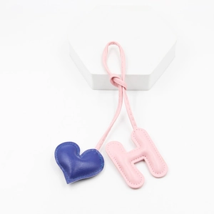 Pink letter H and blue leather heart keychain pendant for bags and car keys