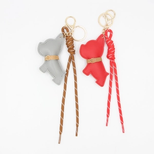 Lot de porte-clés bouledogue français en cuir PU avec pompons tissés et anneaux dorés