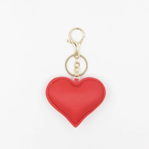 Porte-clés cœur rouge classique en cuir PU texturé avec fermoir en métal doré poli