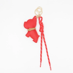Porte-clés bouledogue français rouge avec fermoir doré et cordon tressé rouge