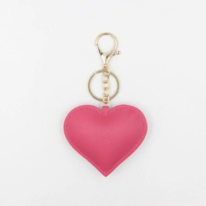 Porte-clés cœur classique en cuir PU fuchsia avec mousqueton et anneau en métal doré