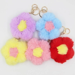 Mignon Porte-clés Fleur en Peluche Tournesol Pendentif de Sac Avec Fermoir Mousqueton Doré Accessoire en Fausse Fourrure Douce