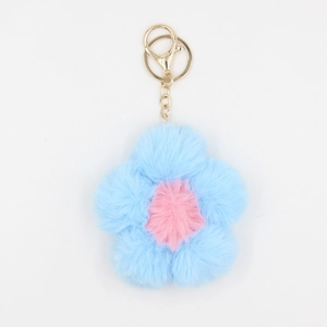 Porte-clés tournesol en peluche bleu et rose avec fermoir en métal doré brillant