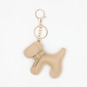 Porte-clés chien Golden Retriever en similicuir kaki avec surpiqûres et fermoir mousqueton