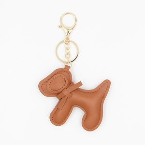 Mignon porte-clés chiot golden retriever en cuir PU marron avec mousqueton doré