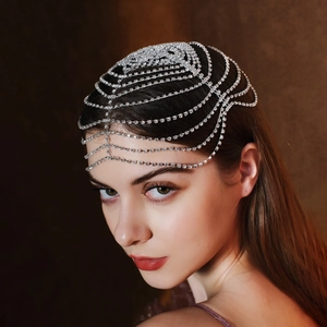 Vintage bridal crystal headpiece with sparkling rhinestone tassels for party hairstyles