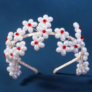 Exaggerated White Flower Imitation Artificial Pearl Headband For Women Elegant Bridal Wedding Party Handmade Beaded Satin Wrapped Floral Hair Hoop