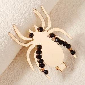 Pince à cheveux araignée dorée avec perles de cristal noir pour Halloween et style gothique
