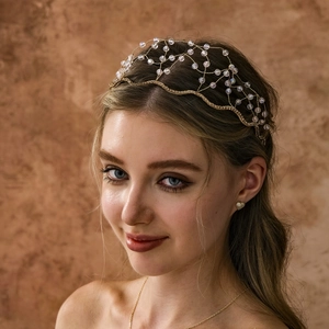 Serre-Tête en Résille Fait à la Main avec Cristal Artificiel et Strass Couronne Mariée Vintage Accessoire de Tête Femme Bijoux Fête