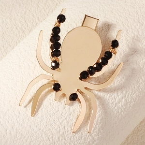 Pince à cheveux araignée dorée avec perles de cristal noir pour fête d'Halloween