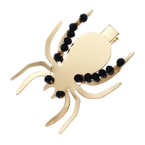 Pince à cheveux araignée dorée avec perles en cristal noir pour Halloween et fêtes