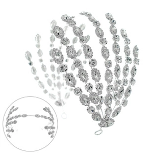 Detailed view of luxury bridal headband with multi-layer silver rhinestones and crystals