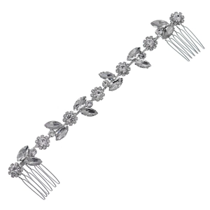 Silberner Braut-Haarkamm mit funkelnden Marquise-Kristallen und feinem Blumendesign