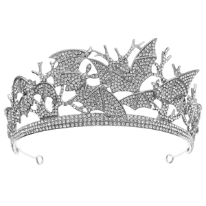 Couronne gothique chauve-souris pour Halloween avec strass argentés et motifs de branches