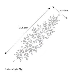 Luxury silver bridal headband with sparkling zircon crystals in floral and leaf design