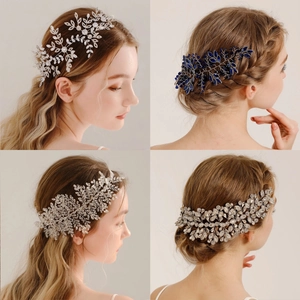 Handmade Luxury Bridal Hair Vine Rhinestone Artificial Pearl Leaf Wedding Headband For Women Banquet Party Hair Jewelry
