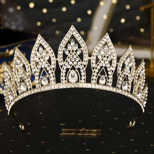 Luxuriöse goldene Tiara für Hochzeiten mit weißen Strasssteinen und Barock-Design