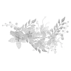 Detailed view of silver flower bridal hair clip with delicate beads and vine design