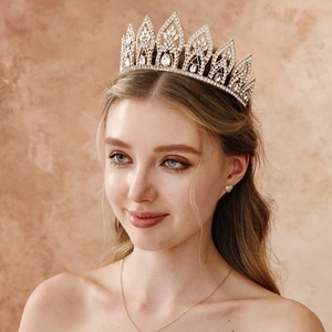 Luxuriöse Retro Gold Legierung Strass Krone Für Damen Hochzeit Party Braut Tiara Kristall Queen Kopfschmuck Schmuck