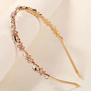 Serre-tête de luxe doré avec cristaux scintillants et strass au design floral élégant