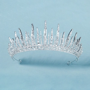 Luxurious silver bridal crown with radiant sparkling crystals for wedding and pageant