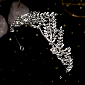 Elegant silver leaf crystal tiara with sparkling rhinestones for wedding ceremonies