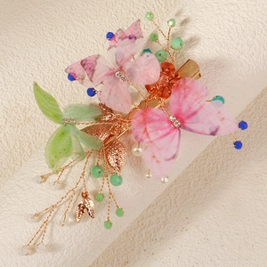 Forest Fairy Butterfly Hair Clip Gold Alloy Mesh Wings Rhinestone Artificial Pearl Handmade Duckbill Clip For Wedding Party Women