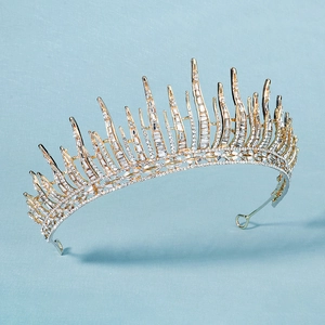Elegant gold bridal tiara with sparkling crystal rhinestones for wedding ceremonies