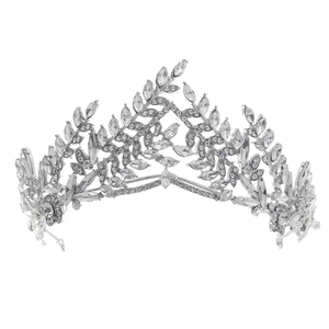 Elegant silver bridal tiara with leaf motifs and sparkling crystals for weddings
