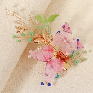 Forest butterfly hair clip with colorful crystals and tulle wings for women