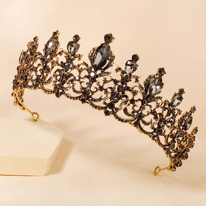 Vintage bronze bridal crown with dark grey crystals for wedding and party hair accessories