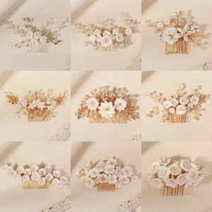 Handmade Polymer Clay Flower Bridal Hair Comb Imitation Artificial Pearl Rhinestone Headpiece Elegant Wedding Hair Accessories For Women