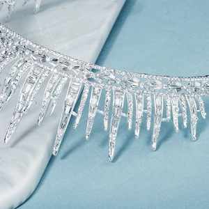 Silver crystal bridal crown with fringe icicle rhinestone tassels for weddings