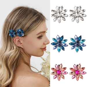 Legering Strass Bloem Haarclips Voor Vrouwen Kinderen Mode Zoete Glinsterende Kristallen Eendensnavelclips Voor Dagelijks Feest