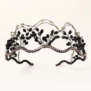 Vintage Elegant Crystal Bead Headband Gothic Bridal Crown Handmade Rhinestone Hairband For Wedding Party Banquet Headpiece