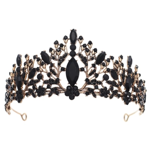Gothic black gold crown with large marquise center gemstone for vintage parties