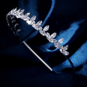 Elegant silver leaf headband with sparkling marquise zircons for wedding and evening parties