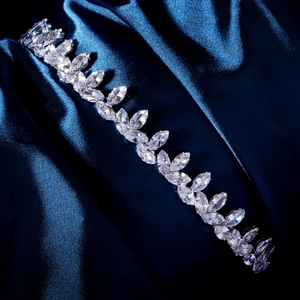 Detail shot of marquise-cut zircon stones in leaf arrangement on a luxury headband