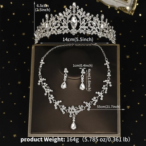 Détails des dimensions et poids de la parure de mariée couronne collier et boucles