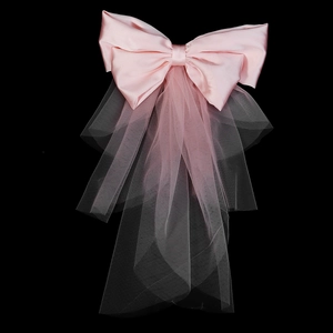 Voile de mariée rose avec nœud en satin et tulle multicouche pour les fêtes et cérémonies
