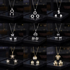 Zirconia Necklace And Earrings For Women Gold Silver Heart Flower Butterfly Tree Of Life Pendant Commuting Jewelry Gift