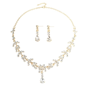 Parure de bijoux de mariée dorée avec strass étincelants pour mariages et soirées