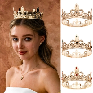Vintage Baroque Gold Crown With Rhinestone Fleur De Lis Tiara For Wedding Halloween Cosplay Performance Unisex Party Accessories